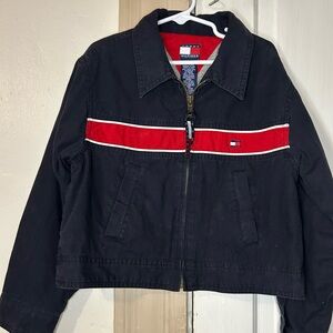 Vintage Tommy Hilfiger Navy Jacket with Red and White Stripe